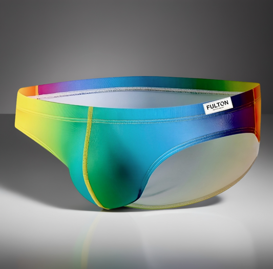 Spectrum Pride men's brief underwear rainbow collection - side view displaying vibrant color gradient