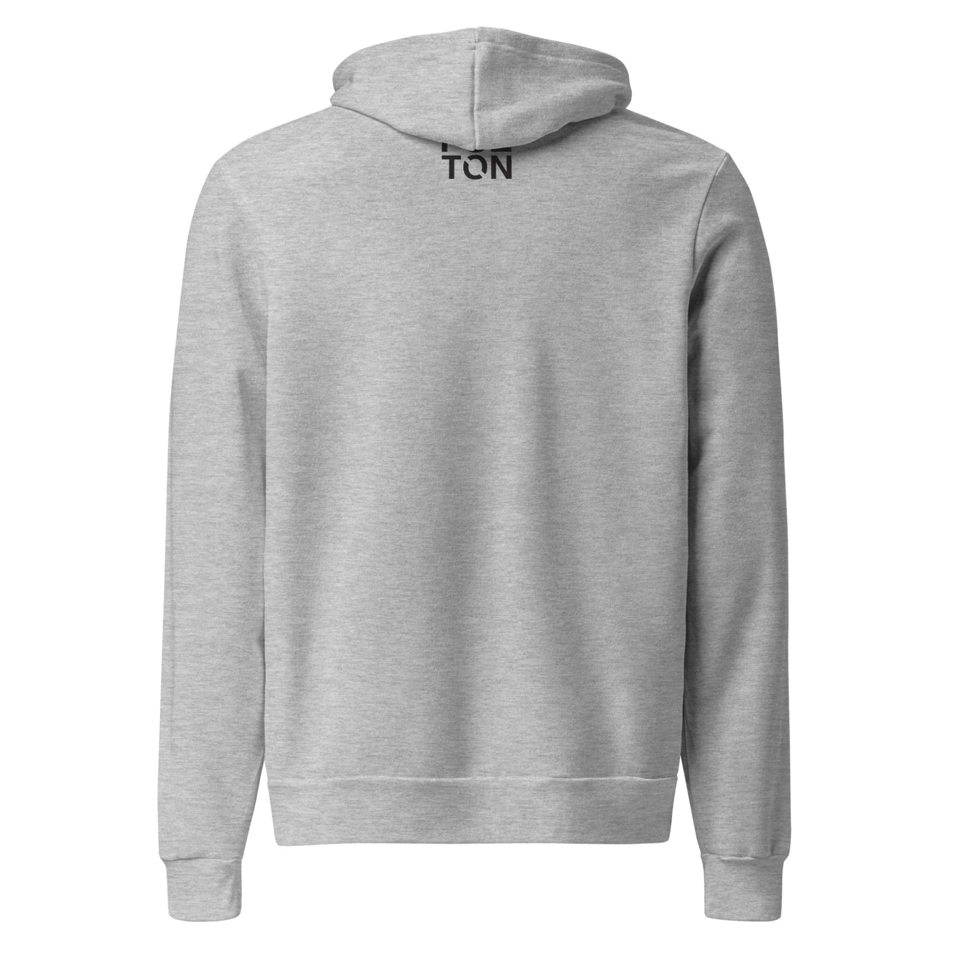 Grey Hoodie with black FULTON back logo on a white background 