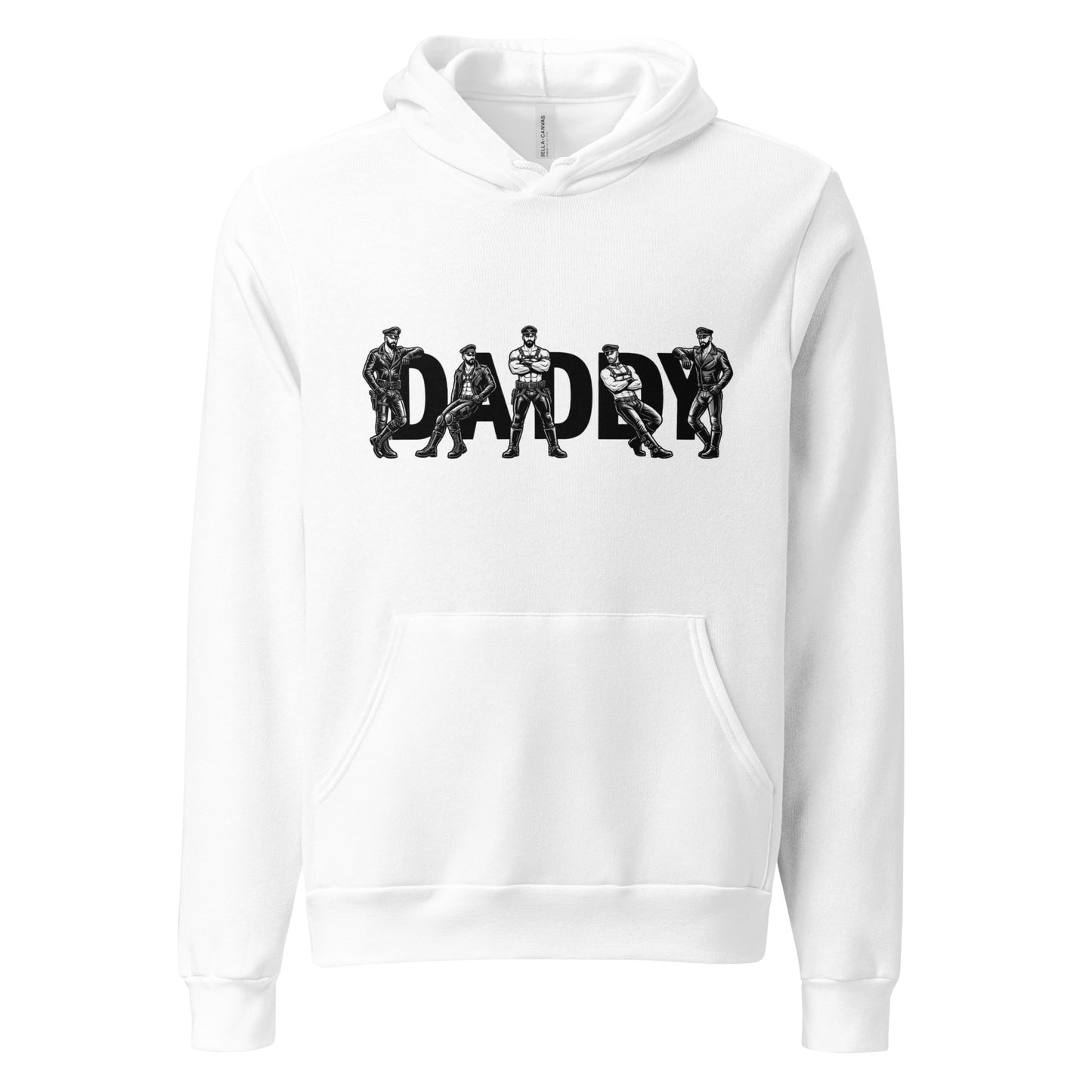 White hoodie with 'DADDY' graphic design on a white background