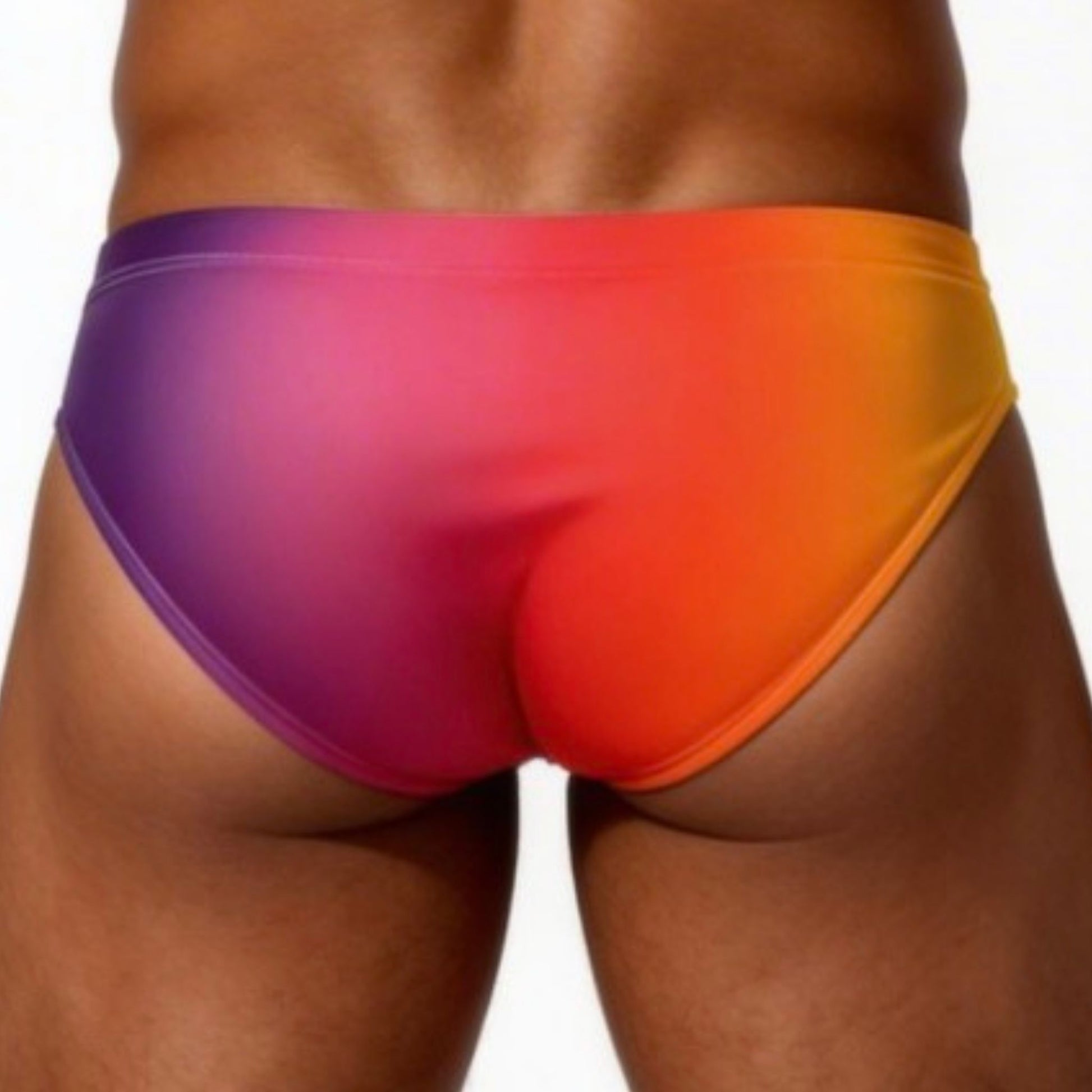 Colorful men's underwear with a gradient from purple to orange on a white background