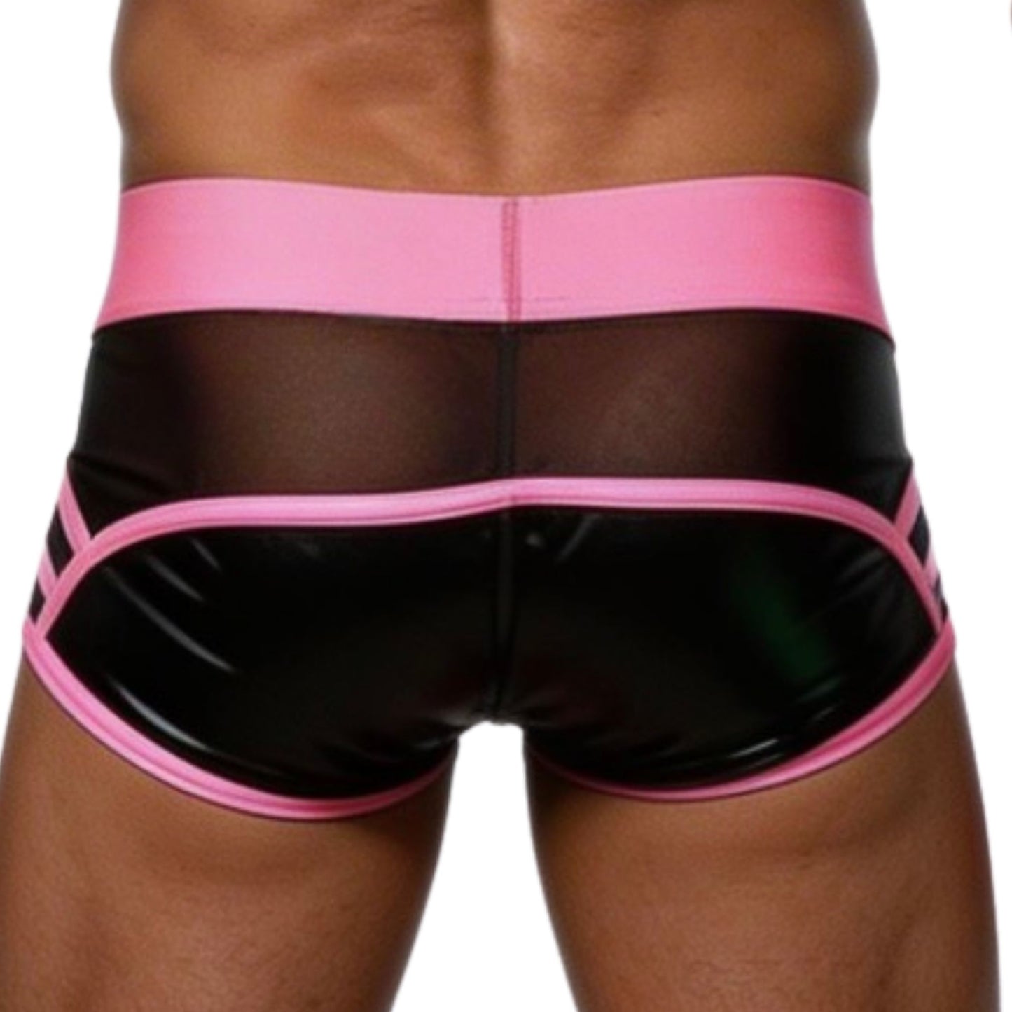 Black underwear with pink waistband and sides back zipper on a white background