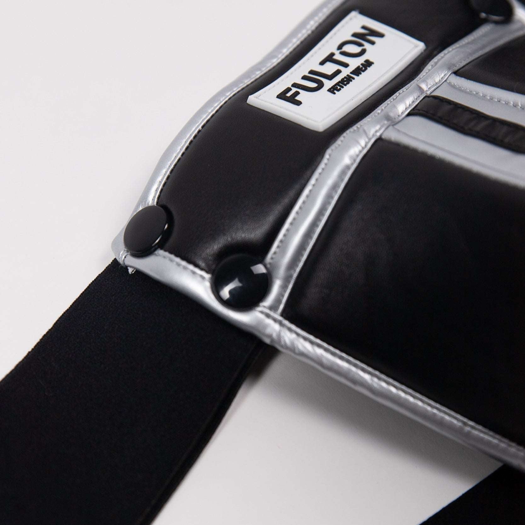 The Midnight Chrome Rebel Jockstrap in sleek chrome finish - detailed front side view - Fulton Fetish Wear