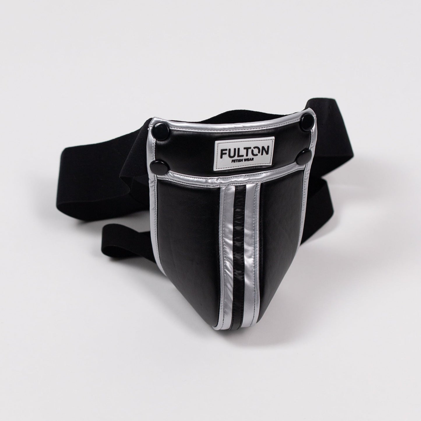 The Midnight Chrome Rebel Jockstrap in sleek chrome finish - side front view - Fulton Fetish Wear"