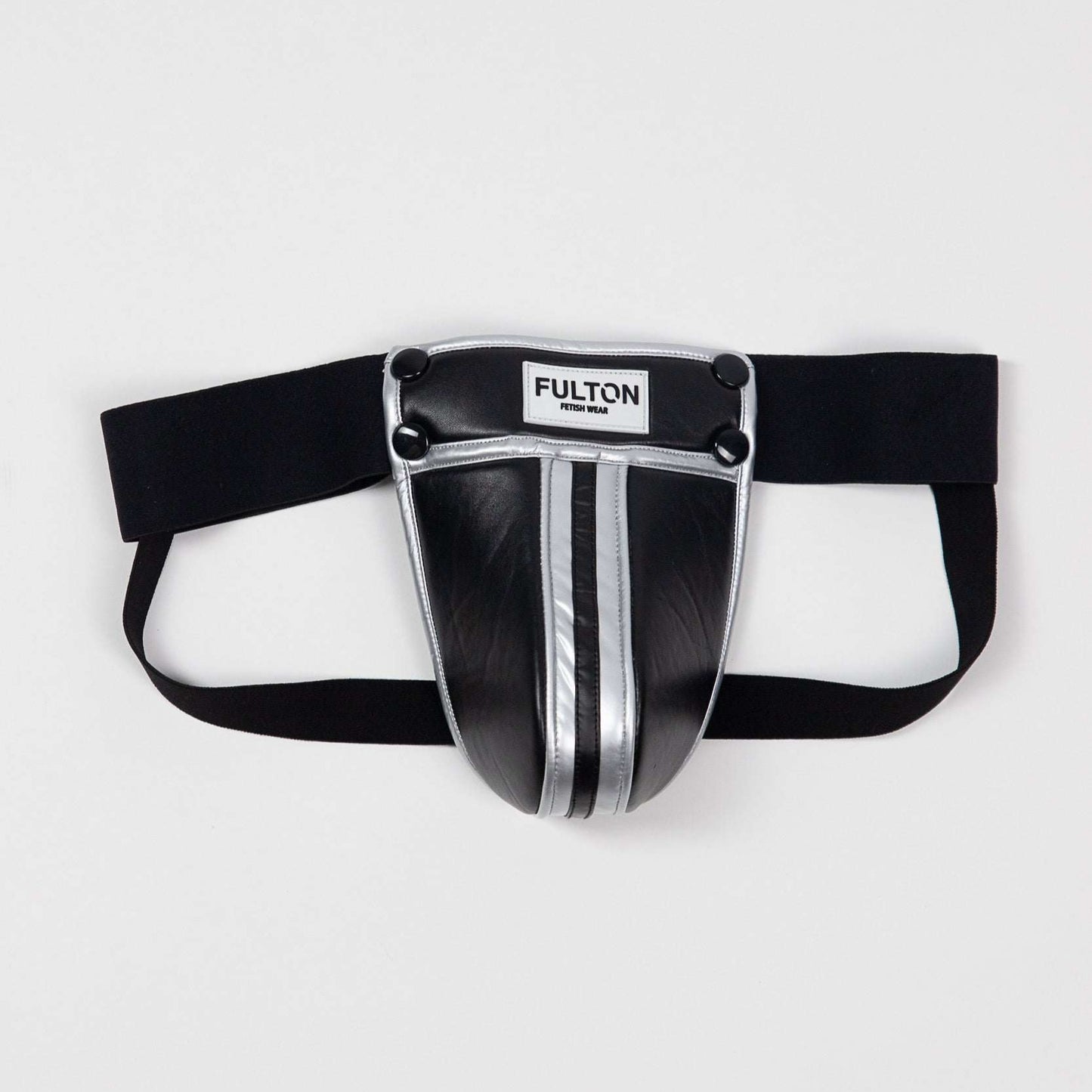 The Midnight Chrome Rebel Jockstrap in sleek chrome finish - front  flat view - Fulton Fetish Wear