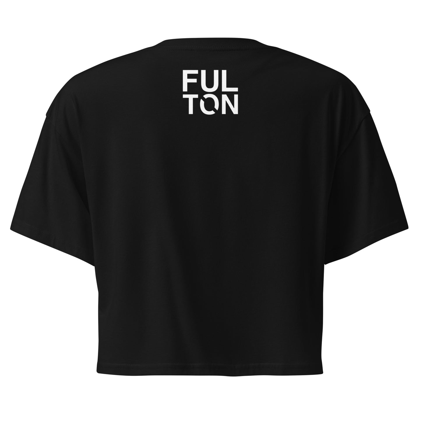 Black t-shirt with gold and white text on a white background